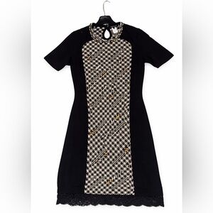 Nanette Lepore Black and Cream Houndstooth Midi Dress